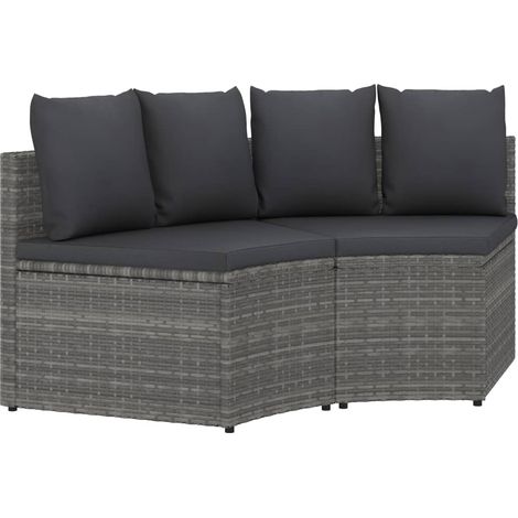 2-tlg. Garten-Sofagarnitur mit Auflagen Poly Rattan Grau