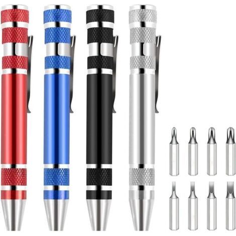 Lot de 4 mini tournevis 8 en 1 - Tournevis de poche - Tournevis magnétique portable - Tournevis cruciforme - Tournevis à tête plate - Pour réparation, installation manuelle (1/4)