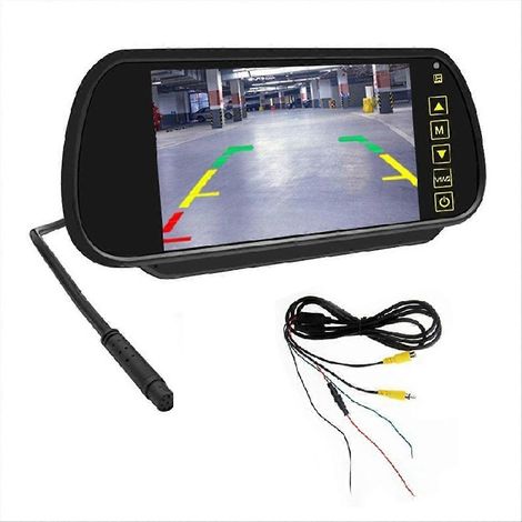 Monitor de espejo retrovisor LCD de 7 pulgadas para coche, pantalla de estacionamiento, 2 entradas AV, asistente de visualización automática para visión trasera en reversa. (1/5)