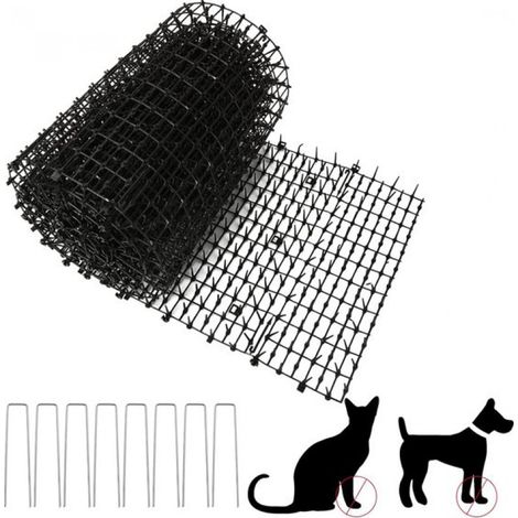 Tapis anti-chats 2 m x 0,3 m, bande adhésive anti-creusement - Comprend 8 picots en forme de U, tapis répulsif extérieur pour chats et chiens, idéal pour le jardin et les clôtures (noir) (1/5)