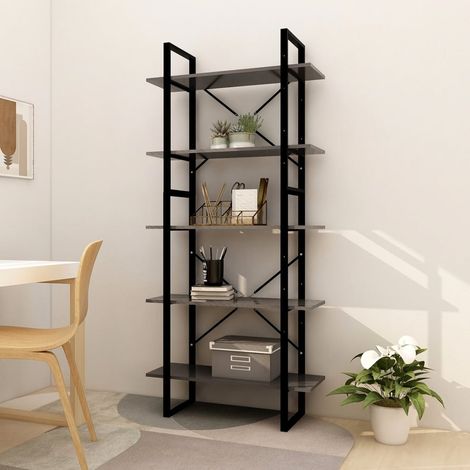 Bücherregal 5 Fächer Grau 80x30x175 cm Holzwerkstoff (1/5)
