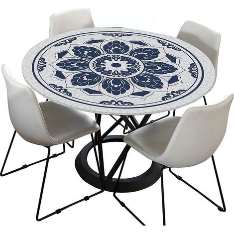 Tischdecke Outdoor Rund 70 cm, Abwaschbar, Wasserabweisend, Blau Mandala