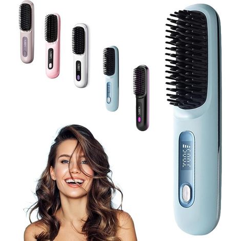 Spazzola per capelli riscaldata e ricaricabile - Pettina e acconcia facilmente - Design portatile da viaggio - Blu - 1 pezzo