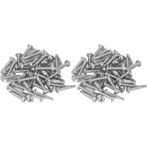 100 vis à bois autoforeuses tête ronde en acier inoxydable 304 M4.8x25 mm, lot de fixations pour menuiserie (1/5)