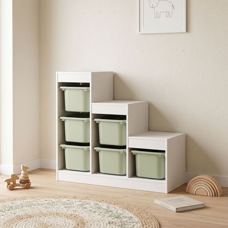Meuble de rangement pour jouets des enfants avec 6 bacs amovibles, 3 niveaux de rangement, 96 x 38,5 x 90, vert (1/5)