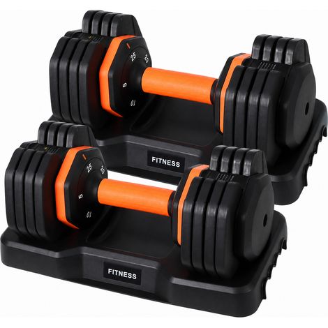 HAUSPROFI 2 Stück Verstellbare Hanteln, Hantel 11 kg (25 lbs), 10 Gewichtsstufen per 360°, Drehsystem in 1 Sekunde, Rutschfester Nylon-Griff, Platzsparendes Design für Heimfitnessstudio