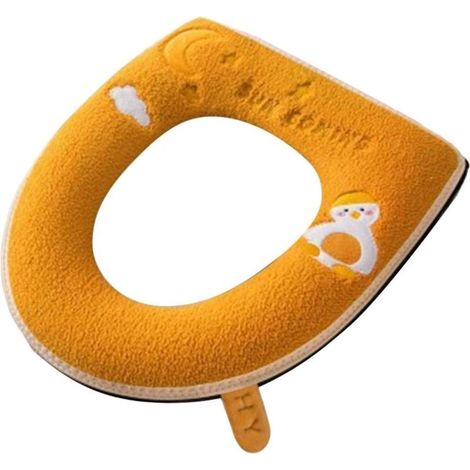 Housse de siège de toilette extra-épaisse et douce, adaptée à toutes les formes de siège de toilette ovales (jaune). (1/5)