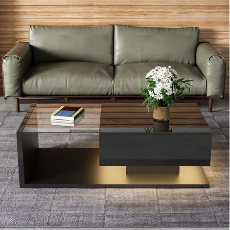 tavolo soggiorno 105 cm ripiano LED vetro nero lucido OKMYHOME (1/5)