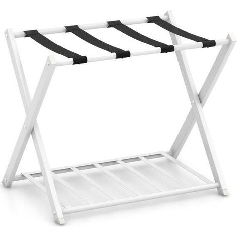 Folding Suitcase Stand with Storage Shelf for Guest Room Bedroom-White (1/5)