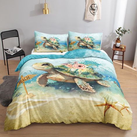 Bettwäsche-Set Meeresschildkröte 135x200cm mit 2 Kissenbezügen 80x80cm