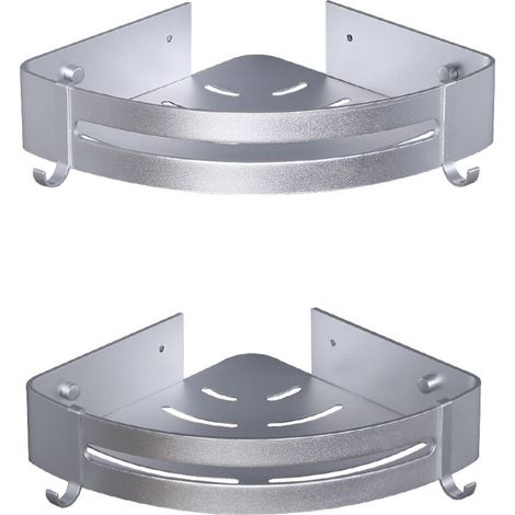 Zwei dreieckige Eckduschregale, bohrfreie Badezimmer-Aufbewahrungsregale, selbstklebende Aluminium-Wandaufbewahrungskörbe für die Dusche.