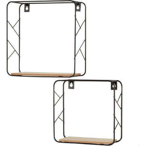 Lot de 2 étagères murales, 25x25 et 20x20 cm, Max 4 kg, Carré, Étagère en Bois, Structure en métal Noir, Style Industriel Moderne, Décoration de Salon, Bureau (18466) (1/5)