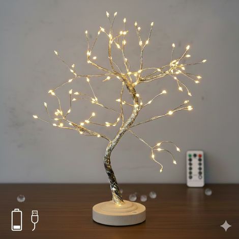 Aigostar Pianta Luminosa da Tavolo 108 LED H45cm Luce Calda Batteria USB Natale