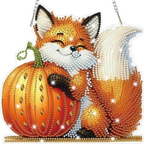 Diamantmalerei Anhänger Fuchs mit Kürbis, Fensterbild Bastelset zum Aufhängen (1/4)