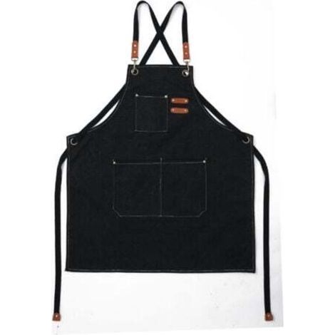 (Noir)Tablier Cuisine Homme Tabliers en Toile avec 3 Poches Imperméable et Réglable Apron pour Barbecue, Restaurant,Jardin, Charpentier,78 x 68cm (1/4)