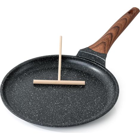 Poêle à Crêpes Antiadhésive, 26 cm Dosa Pan avec Râteau, Revêtement Granité, Plaque pour Tortillas et Pancakes, Fond Plat, Compatible Induction (1/5)