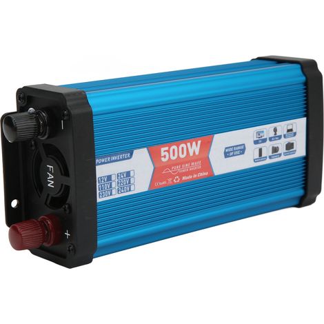Convertisseur de puissance 500 W (crête 1000 W), onde sinusoïdale pure, deux ports USB, protection contre les surcharges, ventilateur de refroidissement, pour la maison, la voiture et le bateau (24 V (1/5)