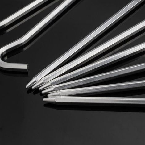 Piquets de tente en aluminium 18 cm, à crochet, tige hexagonale 6 mm, pour sol dur (1/4)