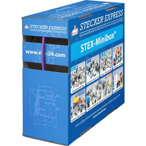 STEX24 Schrumpfschlauch 2:1, Minibox mit 25,0m, violett 2,4/1,2mm, 3/32 Zoll, WSB2 Schrumpftemperatur mind. 70°C, vollständig bei mind. 100°C - 1 Stück (1/2)