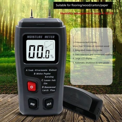 Misuratore di umidità - Misuratore di umidità - Schermo LCD - Nero - Adatto per legno e materiali da costruzione (1/4)