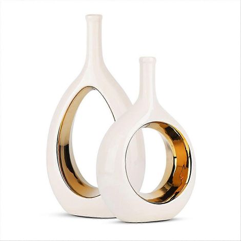 Vase blanc et or en céramique blanche - Décoration intérieure (1/5)
