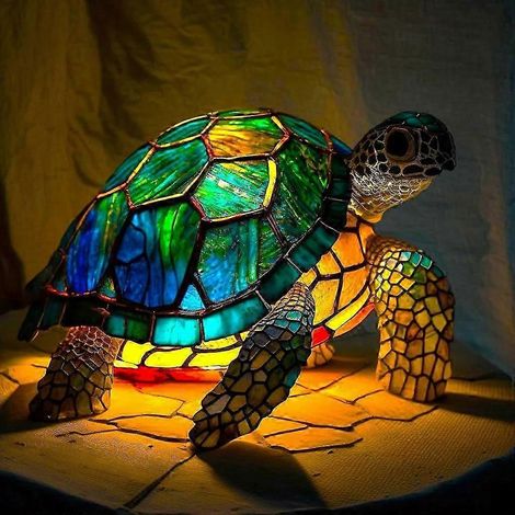 Nouvelle série Chien - Ornements en résine - Veilleuse LED - Statue d'animal artistique - Lampe de table créative pour la maison ou le bureau - Taille : Tortue