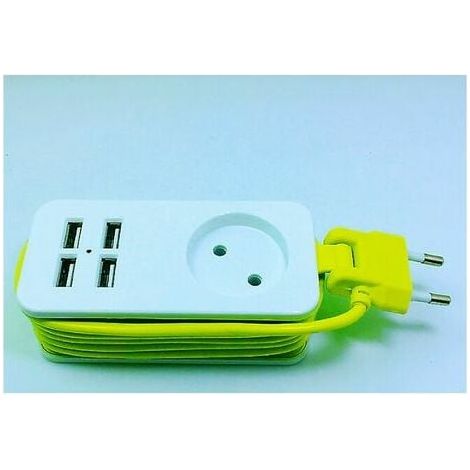 Fiche D Alimentation USB - 1 Prise 230 V + 4 Ports USB - Câble D Extension Blanc 1 8 M Avec Interrupteur - Conforme Norme Européenne