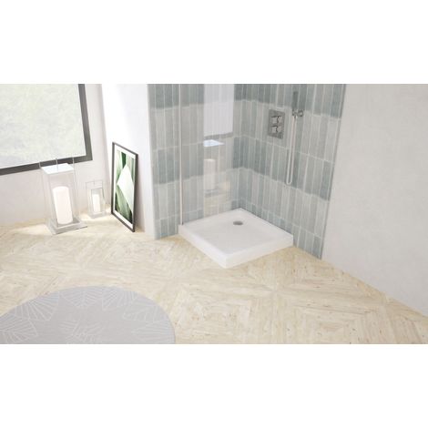 ONDEE - Plato de ducha CERA - relieves antideslizantes - Gres - Blanco - 70x70x9cm (1/4)