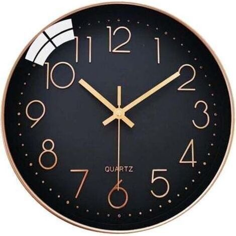 Geräuschlose, tickt-freie Wanduhr, 20 cm, arabische Ziffern, moderne dekorative runde Quarzuhr, für Wohnzimmer, Schlafzimmer, Küche, Büro, Klassenzimmer - Schwarz (1/5)
