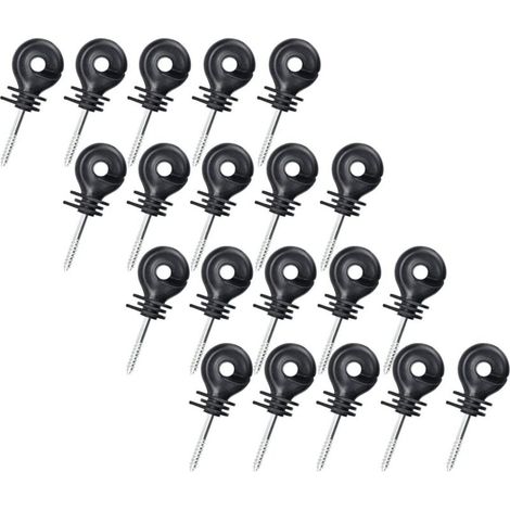 Lntyq 20pcs Isolateurs à Visser, Isolateurs Annulaires, Clôture Électrique Isolateurs à Vis, pour Poteau en Bois (Noir)