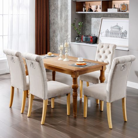 Chaises salle manger lot de 4 velours beige OKMYHOME (1/5)