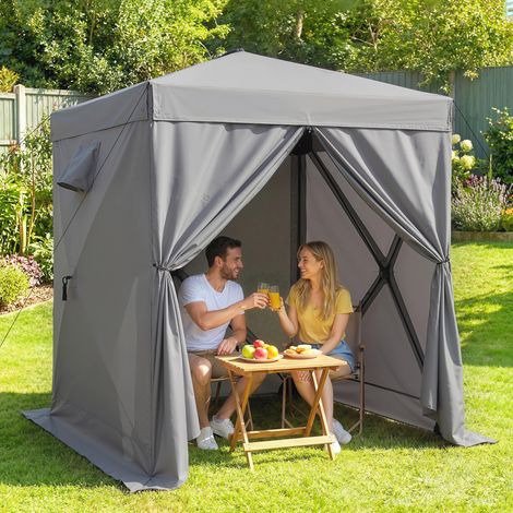 Pabellón plegable de 1,85 x 1,85 m, impermeable, estable y resistente al invierno, con 4 paneles laterales de malla, bolsa de transporte y protección UV 30+.