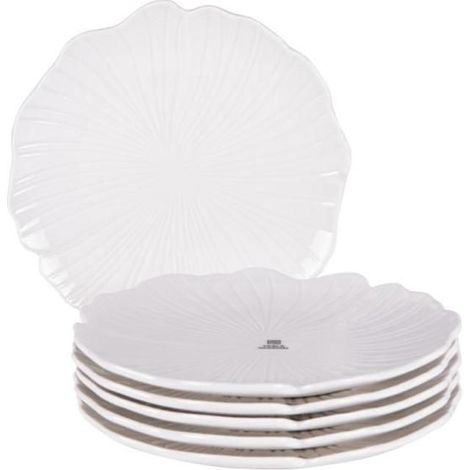 6 assiettes à dessert Ginkgo, porcelaine blanche 20 cm, design feuille de ginkgo, pour service élégant en salle à manger