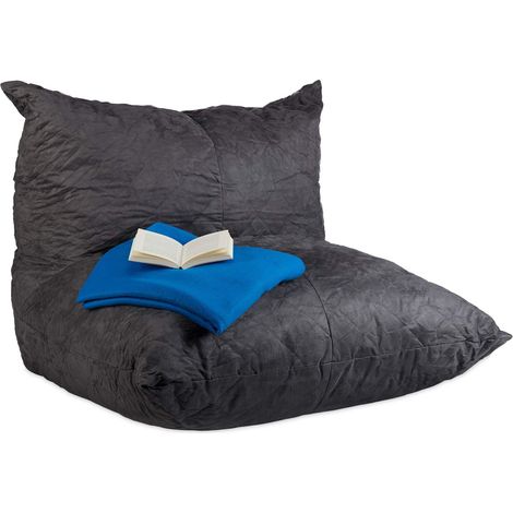 Pouf poire XXL coussin de sol fauteuil de salon dossier aspect velours adulte 535 litres, anthracite, 75 x 100 x 90 cm (1/5)