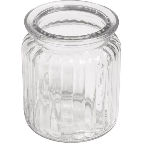 Photophore en verre blanc, transparent, 1 pce., ø5,5cm, 7,5x9 cm, 270ml, rainures verticales, intérieur, extérieur, décoration-56877000