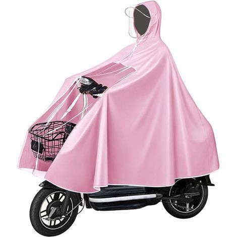 Poncho impermeabile per bicicletta, giacca antipioggia antivento per bicicletta, giacca antipioggia con cappuccio per bicicletta, mountain bike, e-bike (rosa) (1/5)