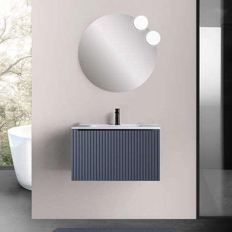 Mobile bagno sospeso 70 cm blu notte cannettato con cassetto e lavabo Nara (1/5)