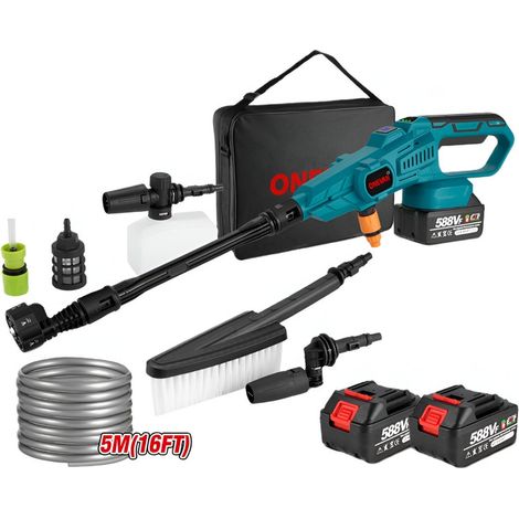 Hidrolimpiadora a batería ONEVAN 18V de 100 bares de presión，6 en 1 Hidrolimpiadora portátil con 2 baterías y accesorios (1/5)