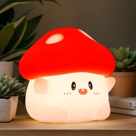 Veilleuse en forme de champignon, jolie lumière douce en silicone LED, rechargeable, veilleuse pour chambre d'enfant, avec 2 niveaux de luminosité, lampe tactile de chevet, idéale comme cadeau de déco (1/5)
