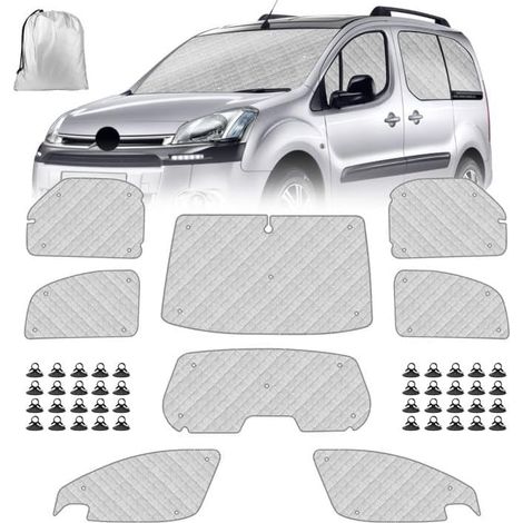 Pare-Soleil de Pare-Brise de Voiture Compatible avec 2008-2018 Citroen Berlingo Peugeot Partner, Lot de 8 Pliables Pare-Soleil pour Intérieur de Voiture, Tapis Thermiques Internes,2008-2018 8 Pièces I (1/5)