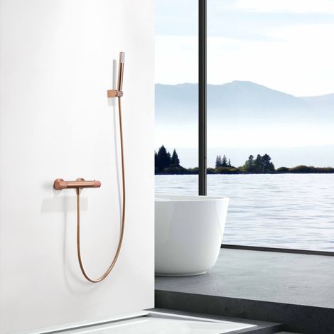 Imex -  Grifo Ducha y Bañera Termostatico Oro Rosa Serie Line