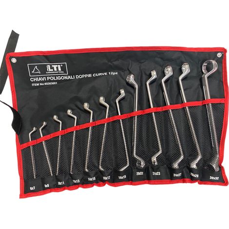 SET 12pz CHIAVI POLIGONALI 6-32mm CHIAVE DOPPIA CURVA Cr-V