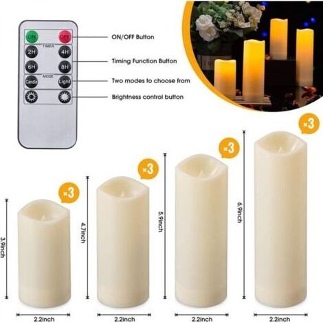 Lot de 12 bougies LED sans flamme, étanches pour intérieur et extérieur, bougies à piles avec minuterie et télécommande, décoratives (1/4)