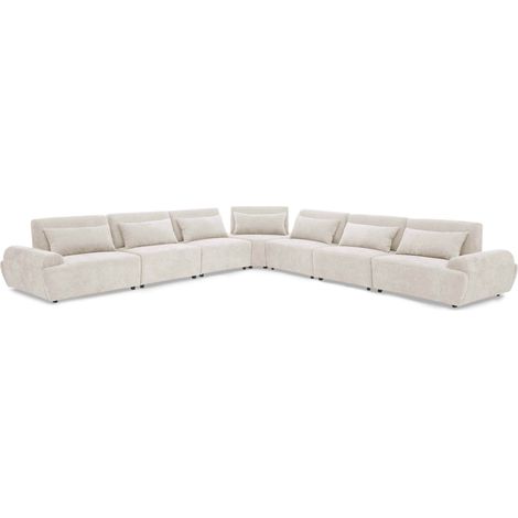 Canapé d'angle modulable en tissu 7 places dossier ajustable écru - Callisto