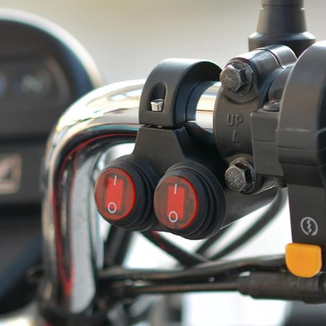Commutateur de guidon de moto à double commande 7/8 pouces 22mm 12V étanche bouton interrupteur de phare interrupteur de feux de brouillard de frein de danger avec voyant rouge MNS (1/4)