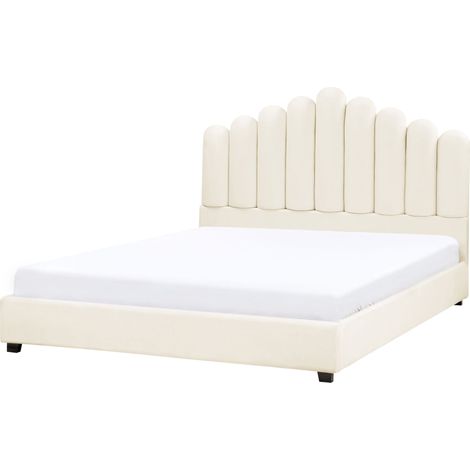 Bett mit Lattenrost Samtstoff VINCENNES 160 x 200 cm Cremeweiß