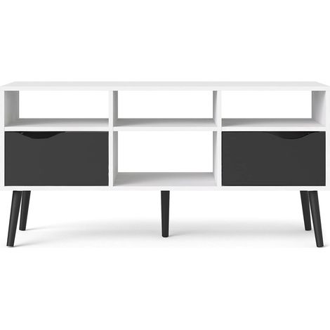 Mobile soggiorno bianco opaco e nero opaco porta tv 117 cm con 2 cassetti e quattro ripiani - Gladiolo