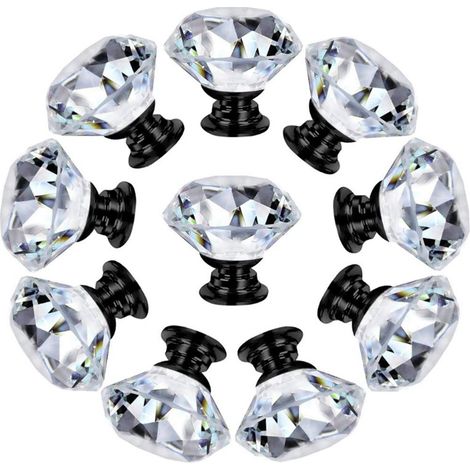 10 Pieces Handles Door Knobs Transparent Diamond Crystal Glass Doors Furniture Drawer Cupboard Decor (1/5)