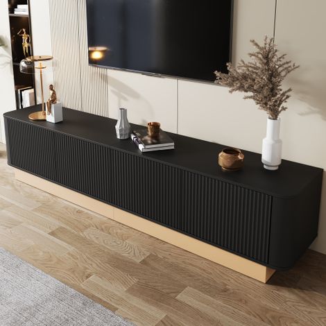 Mueble para TV negro 200x40x47,5 cm con 4 puertas ranuradas, estanterías regulables y pasacables (1/5)