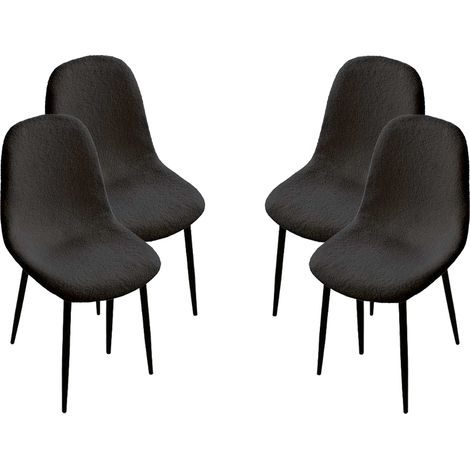 SET DA 4 SEDIE IMBOTTITE TEDDY TESSUTO NERO CON GAMBE NERE 44X48X88 CM (1/3)